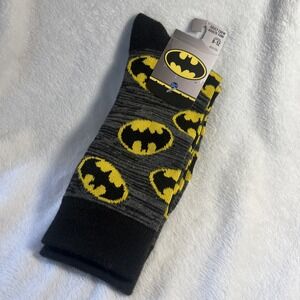 DC Batman Grey Logo Men's Crew Socks Shoe Size 8-12 Fun Character NWT